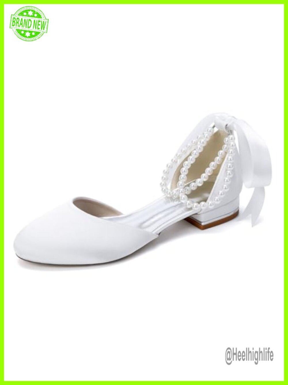 Women's Satin Flat Dress Shoes with Pearl Accents, Bridal Wedding Party